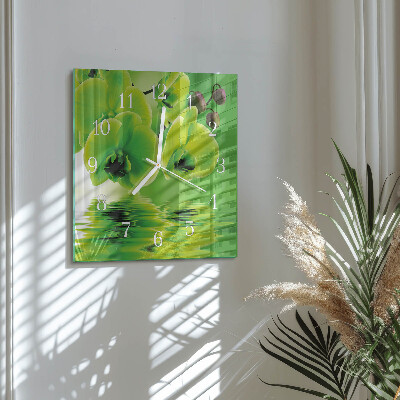 Vierkante glazen klok Orchidee