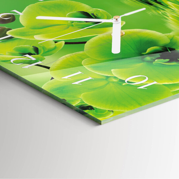 Vierkante glazen klok Orchidee