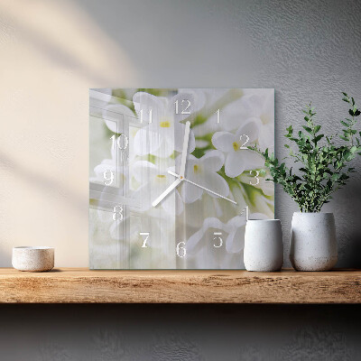 Vierkante glazen klok Bloemen
