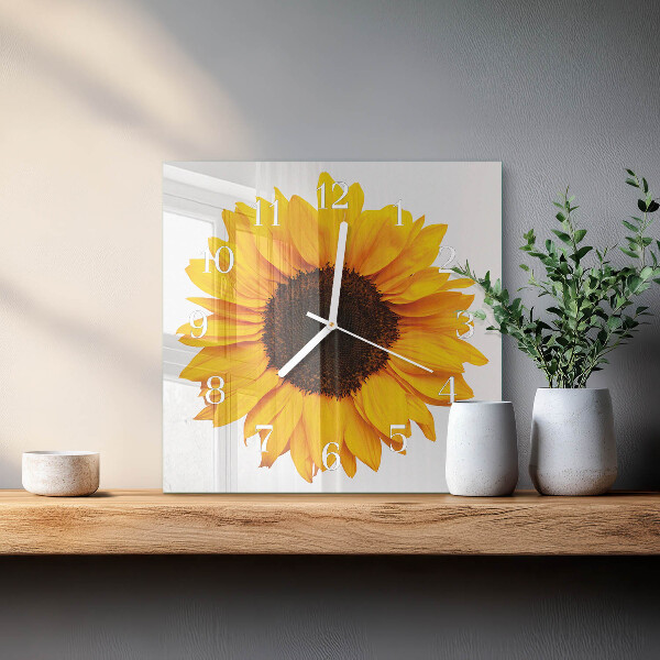 Vierkante glazen klok Zonnebloem