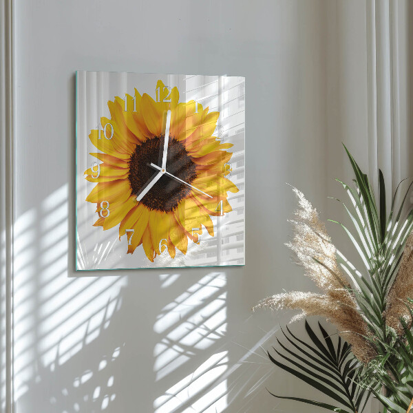 Vierkante glazen klok Zonnebloem
