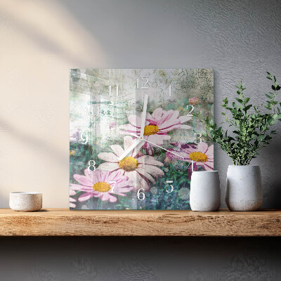 Vierkante glazen klok Bloemen