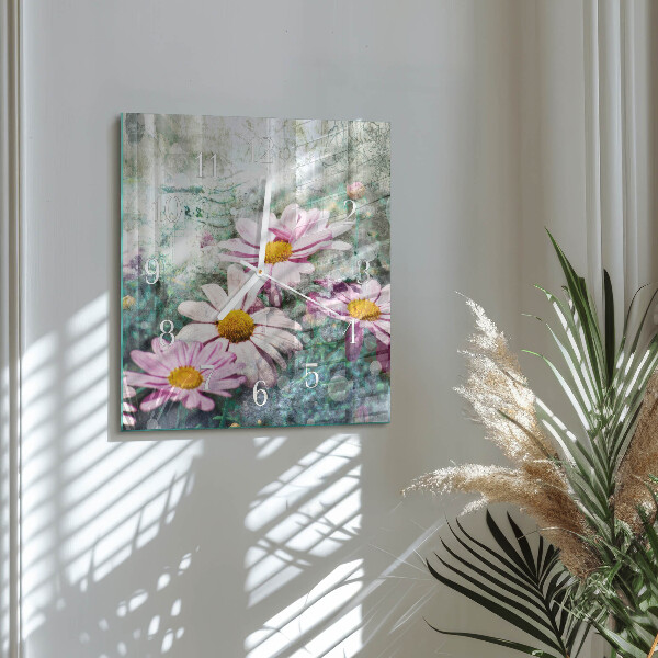 Vierkante glazen klok Bloemen