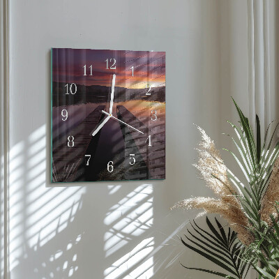 Vierkante glazen klok Zonsondergang