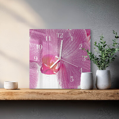Vierkante glazen klok Orchidee