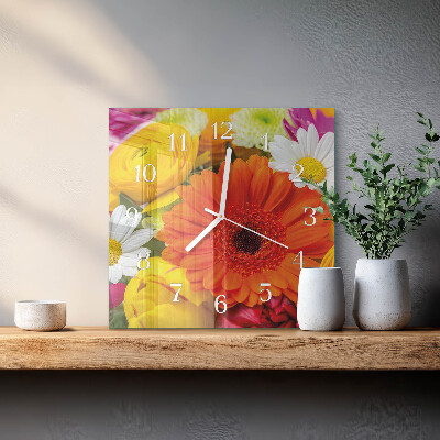Vierkante glazen klok Bloemen