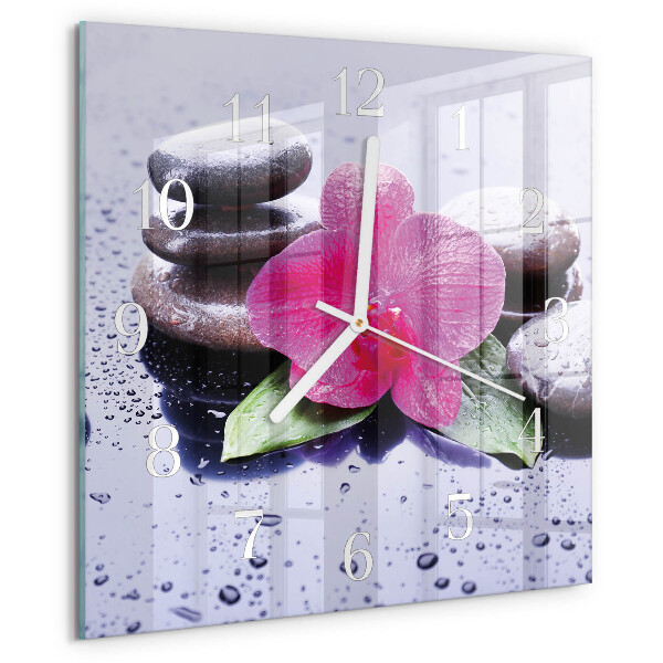 Vierkante glazen klok Orchidee