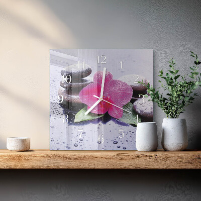 Vierkante glazen klok Orchidee