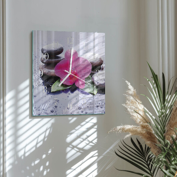 Vierkante glazen klok Orchidee