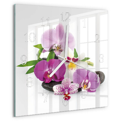 Vierkante glazen klok Orchidee