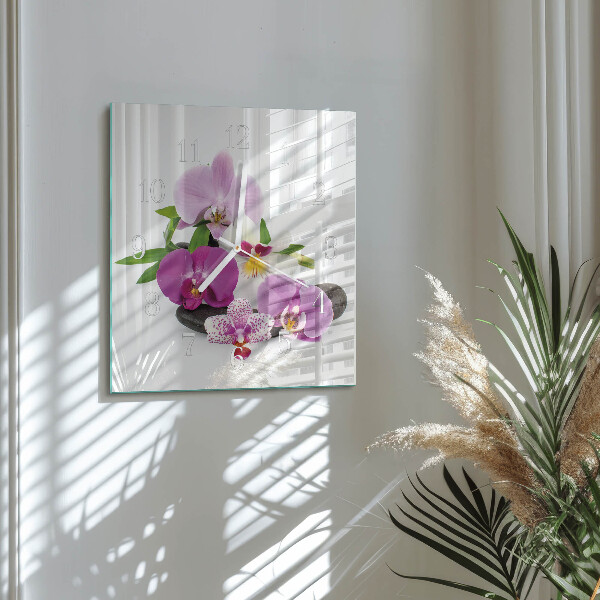 Vierkante glazen klok Orchidee