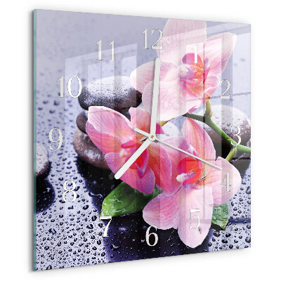 Vierkante glazen klok Orchidee