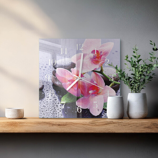 Vierkante glazen klok Orchidee