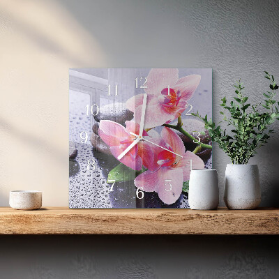 Vierkante glazen klok Orchidee