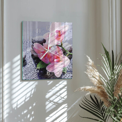 Vierkante glazen klok Orchidee