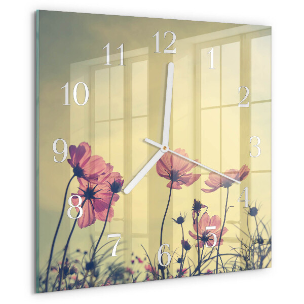 Vierkante glazen klok Bloemen