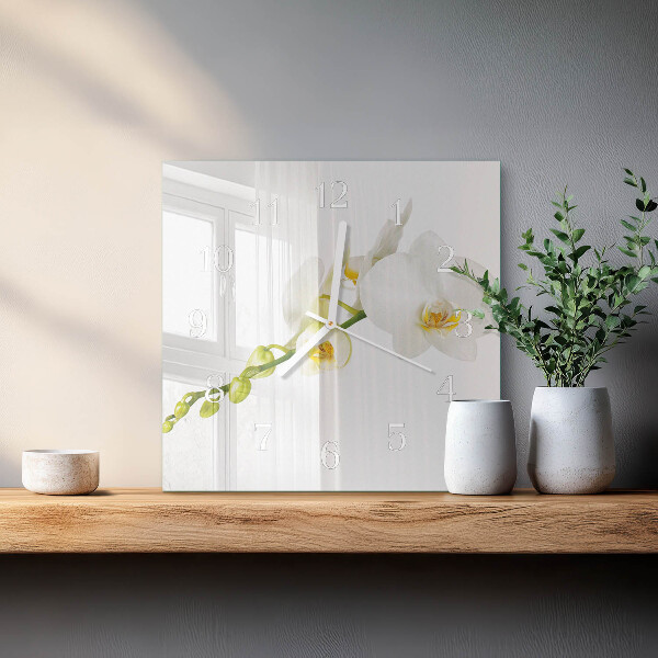 Vierkante glazen klok Orchidee