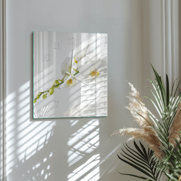 Vierkante glazen klok Orchidee