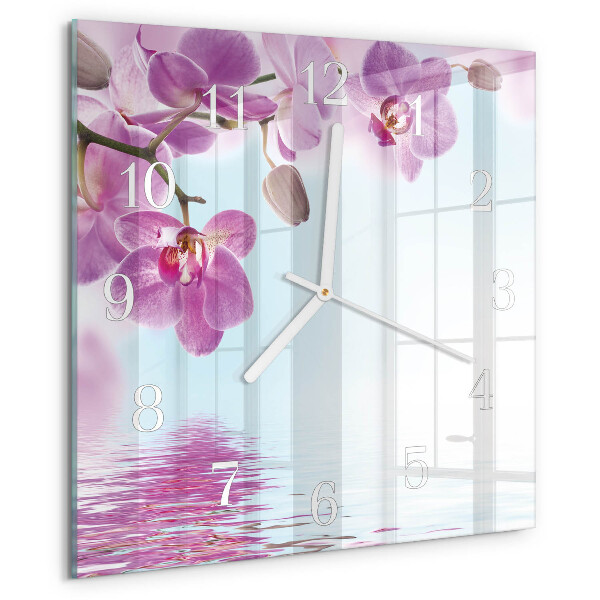 Vierkante glazen klok Orchidee