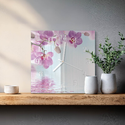 Vierkante glazen klok Orchidee