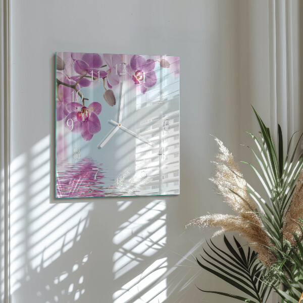 Vierkante glazen klok Orchidee