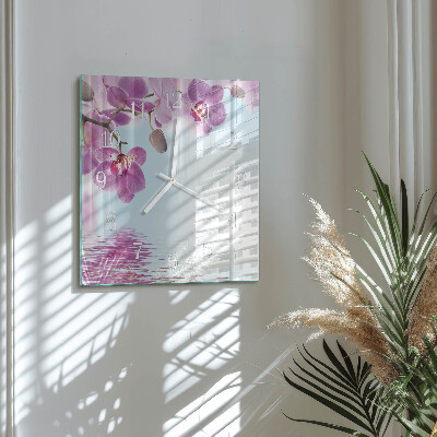 Vierkante glazen klok Orchidee