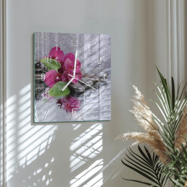 Vierkante glazen klok Orchidee