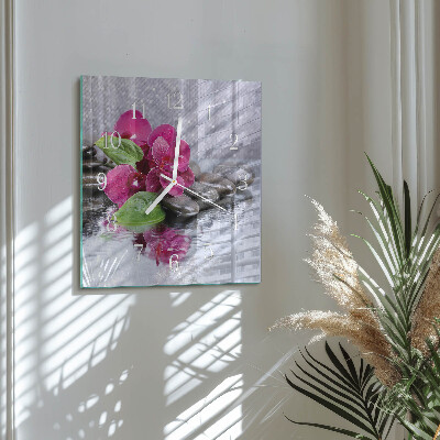 Vierkante glazen klok Orchidee
