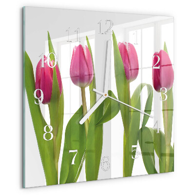 Vierkante glazen klok Tulpen