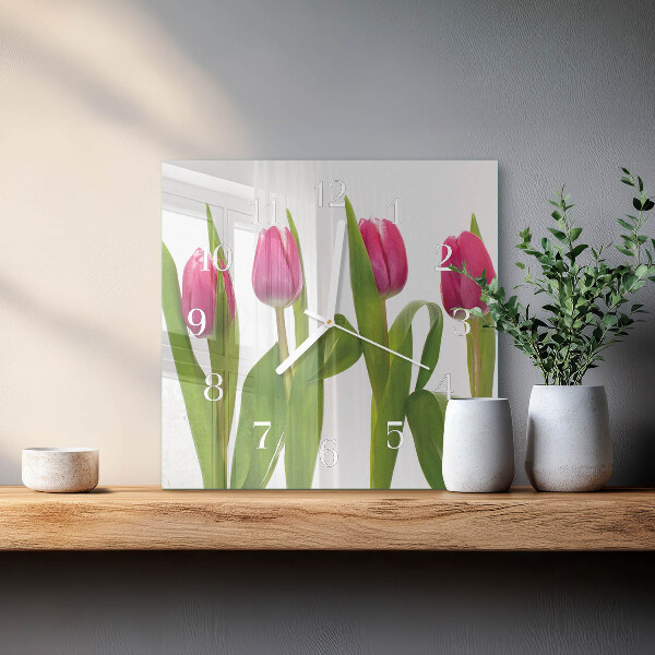Vierkante glazen klok Tulpen