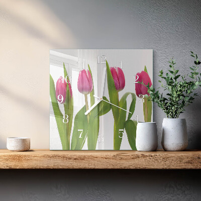 Vierkante glazen klok Tulpen