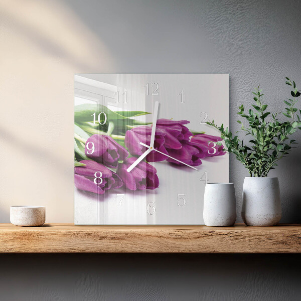 Vierkante glazen klok Tulpen