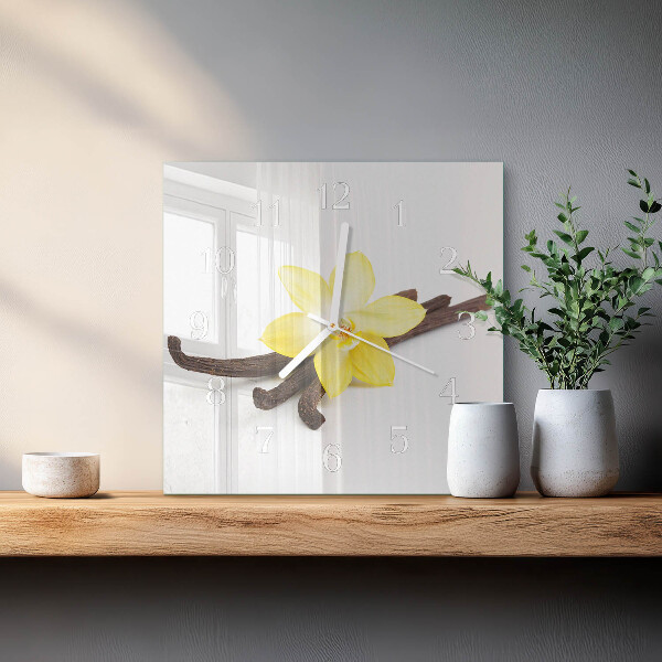 Vierkante glazen klok Vanille-orchidee