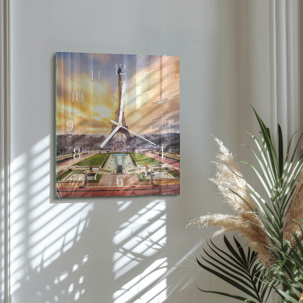 Vierkante glazen klok Eiffeltoren
