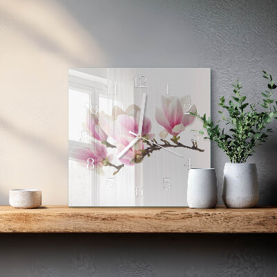 Vierkante glazen klok Magnolia