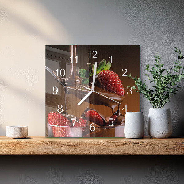 Vierkante glazen klok Chocoladeaardbeien