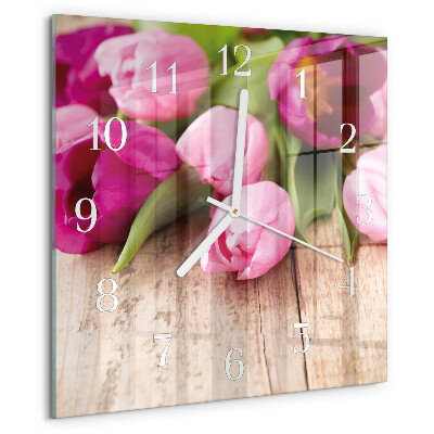 Vierkante glazen klok Tulpen