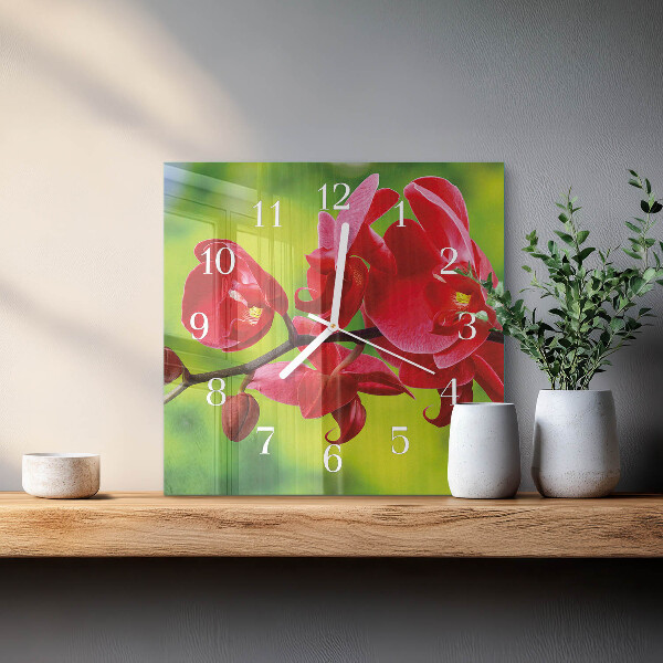 Vierkante glazen klok Orchidee