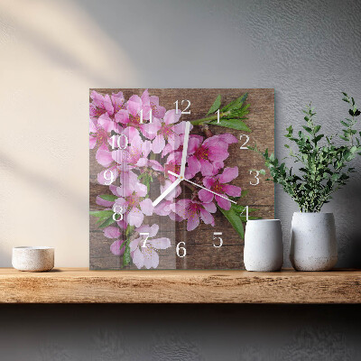 Vierkante glazen klok Bloemen