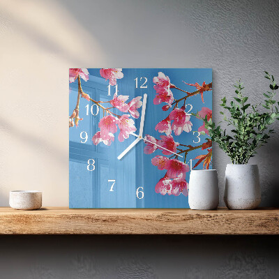 Vierkante glazen klok Bloemen
