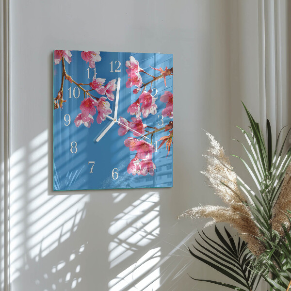Vierkante glazen klok Bloemen