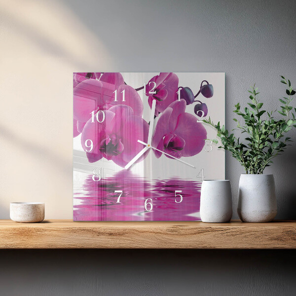 Vierkante glazen klok Orchidee