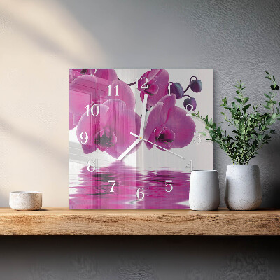Vierkante glazen klok Orchidee