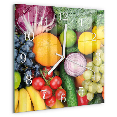 Vierkante glazen klok Fruit en groenten
