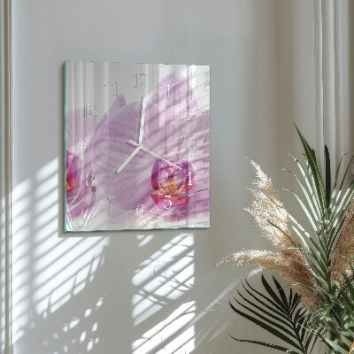 Vierkante glazen klok Orchidee