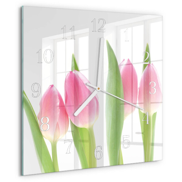 Vierkante glazen klok Tulpen