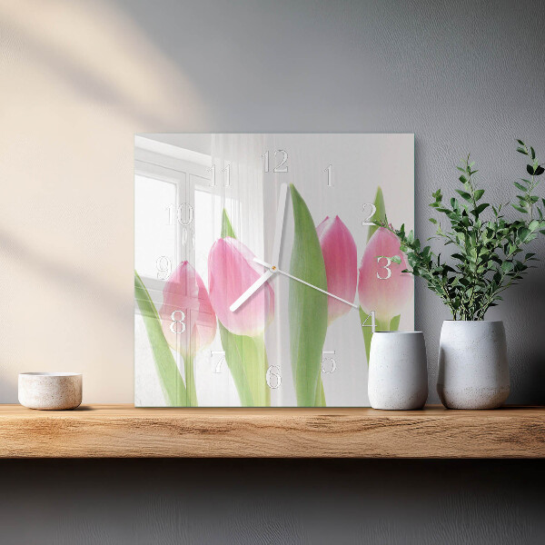 Vierkante glazen klok Tulpen