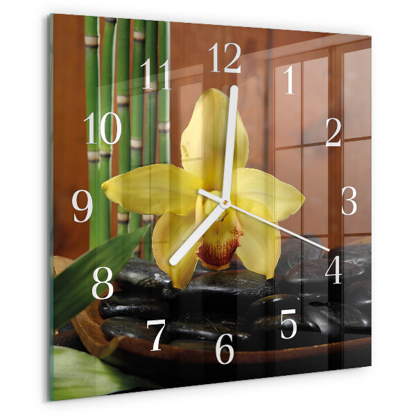 Vierkante glazen klok Bamboe-orchidee