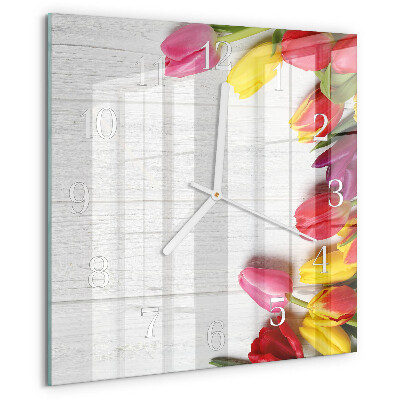 Vierkante glazen klok Tulpen