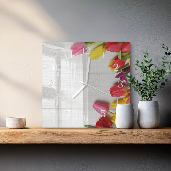 Vierkante glazen klok Tulpen